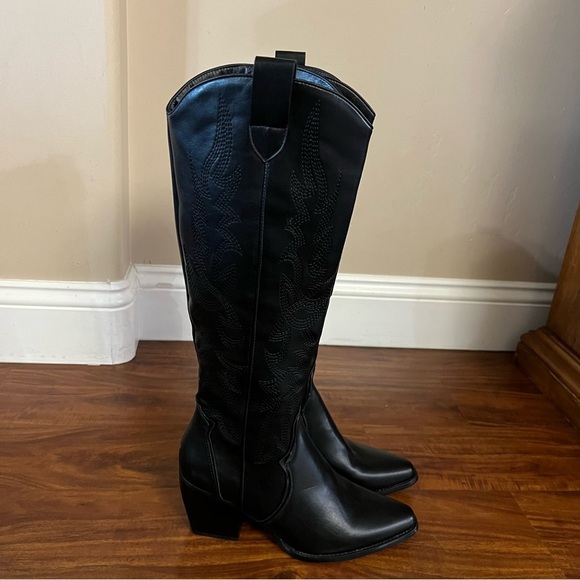 Dream Pairs Black Embroidered Western Cowboy Knee High Boots size 7.5 - Picture 3 of 13